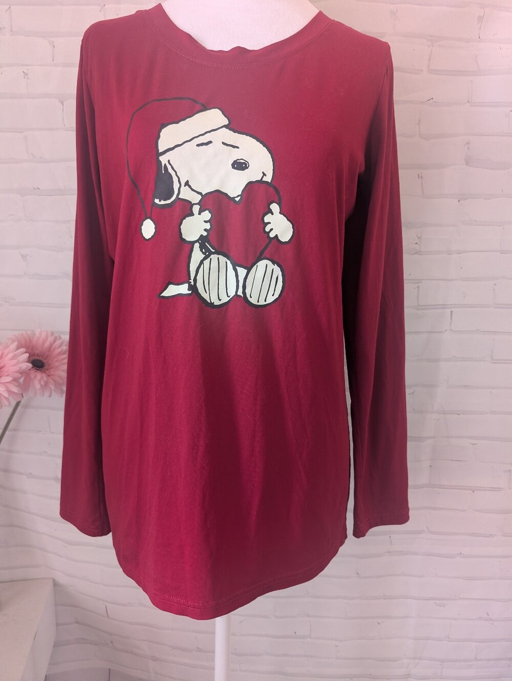 Munki Munki Red Snoopy Holiday Long-Sleeve Pajama Shirt.